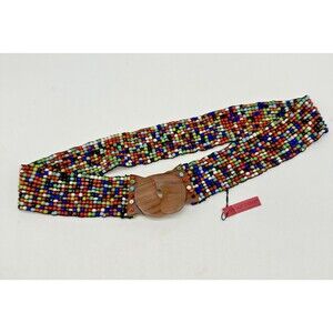 Vintage Seed Beads Beaded Stretch Belt  Wood Clasp Made in Indonesia About Color